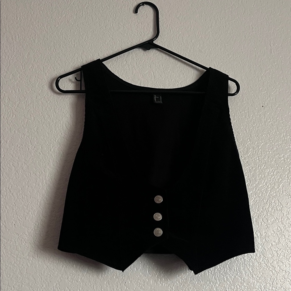 Black Corduroy Vest with Silver Buttons